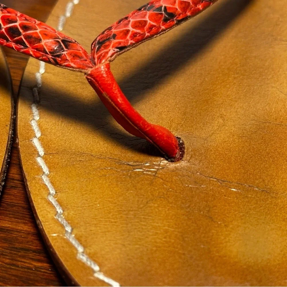 Tory Burch Red Snakeskin Terra Thong Sandals Size 10 GUC
